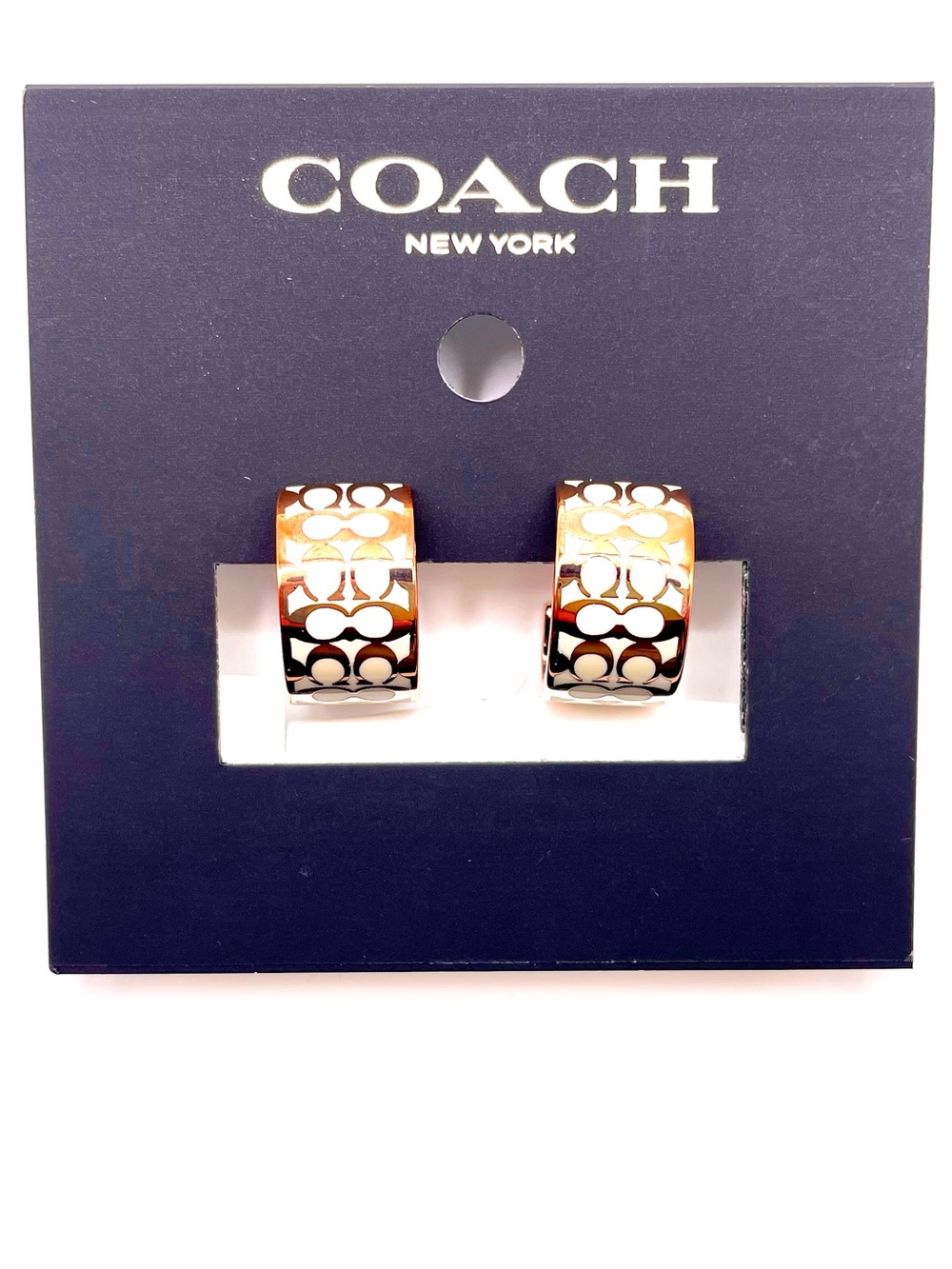 COACH Rose Gold Tone Logo Hoop Earrings